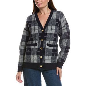 English Factory Womens  Check Cardigan, Navy